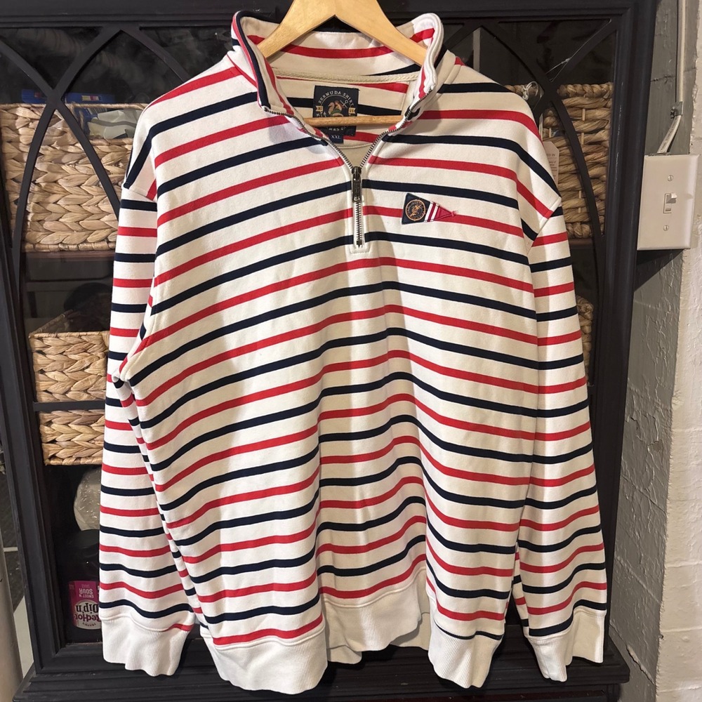Kiel James Patrick Quarter Zip Women XXL Red White Blue Striped BermudaShirt